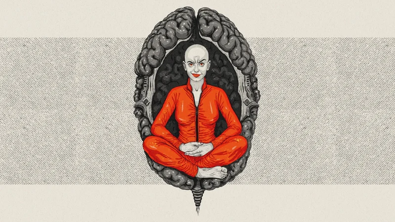 First Encounter – illustration of a woman meditating inside a brain, MS Art series
